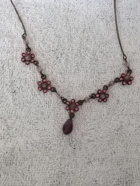 Vintage Pink Floral Cluster Necklace with Teardrop